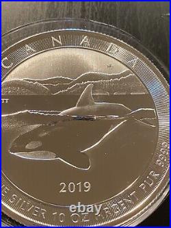 2019 Orca Whale 10 Oz 9999 Silver Round $50 Dollar Canada Maple Leaf Coin Rare