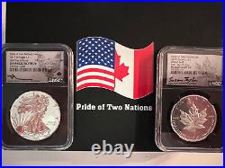 2019 PRIDE OF TWO NATIONS COIN SET U. S. AND CANADA 1oz SILVER NGC PF70. SIGNED