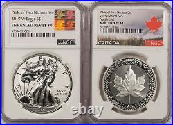 2019 Pride Of 2 Nations 2 Coin Set, Eagle/maple Ngc Enh Rev Pf-70 & Mod Pf-70