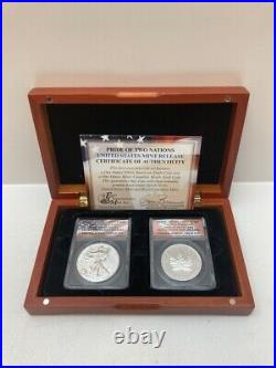 2019 Pride of Two Nations Set Silver Eagle & Maple Leaf ANACS PR70 First Day