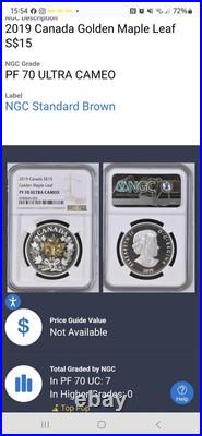 2019 S$15 Fine Silver Coin 1oz Golden Maple Leaf One ounces PF 70 UC Top Pop