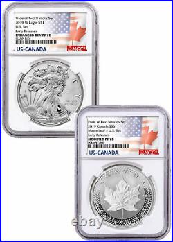 2019 Silver Eagle & Silver Maple Leaf Pride Two Nations 2 Coin NGC PF70 ER