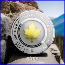 2019 Solomon Islands $5 Gold Maple Leaf 2 Oz Silver Coin With 0.2g Gold Leaf