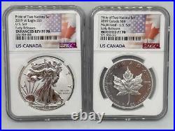2019 W Pride Of Two Nations Set, USA Eagle Canada Maple Leaf. 999 Silver #sc81