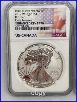 2019 W Pride Of Two Nations Set, USA Eagle Canada Maple Leaf. 999 Silver #sc81