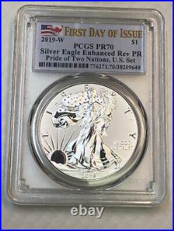 2019 W Silver Eagle Pcgs Pr70 70 Pride Of Two Nations Set First Day Of Issue Fdi