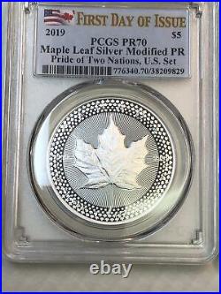 2019 W Silver Eagle Pcgs Pr70 70 Pride Of Two Nations Set First Day Of Issue Fdi