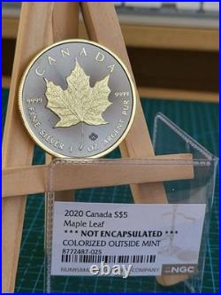 2020 1oz CANADA MAPLE LEAF GILDED SILVER /GOLD/RUTHENIUM RARE COIN NGC TEST 2