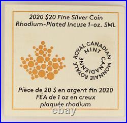 2020 Canada $20 1Oz Silver Maple Leaf Incuse Rhodium Plated NGC PF70 FR + COA