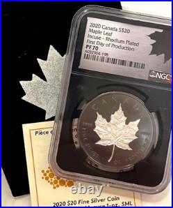2020 Canada $20 MAPLE LEAF Rhodium-Platinum NGC PF70 FIRST DAY OF PRODUCTION