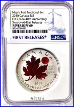 2020 Canada $5 Maple Leaf Red Swarovsky NGC Rev Proof PF69 First Releases. 9999