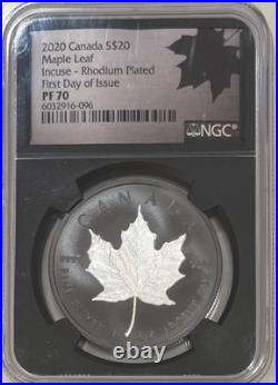 2020 Canada Maple Leaf $20 BLACK RHODIUM Incuse NGC PF70 FDOI