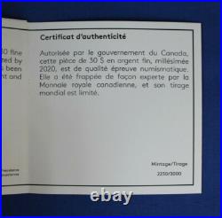 2020 Canada Silver Proof $30 coin Maple Leaf Brooch Legacy in Case with COA