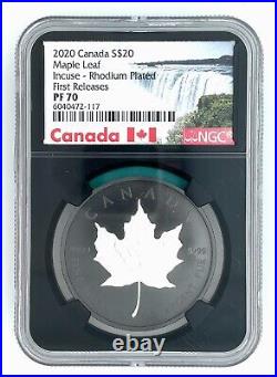 2020 Incuse Maple Leaf Silver 1oz Coin with Rhodium FR PF70 NGC Canadian S$20