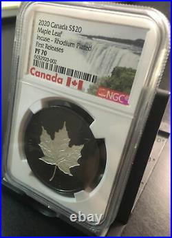 2020 Incuse Maple Leaf Silver 1oz Coin with Rhodium PF70 NGC #1592/5k White Core