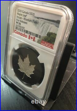 2020 Incuse Maple Leaf Silver 1oz Coin with Rhodium PF70 NGC #1592/5k White Core