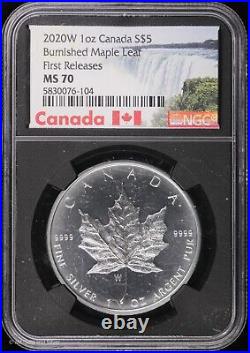 2020 W Canada $5 1oz. Silver Burnished Maple Leaf NGC MS70 First Releases BU Unc