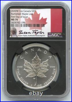 2020W Canada Burnished Maple Leaf 1 oz Silver NGC MS70 First Day Taylor L722