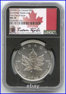 2020W Canada Burnished Maple Leaf 1 oz Silver NGC MS70 First Day Taylor L723