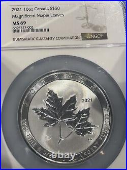 2021 10oz Canada S$50 Magnificent Maple Leaves MS69 NGC Showcase