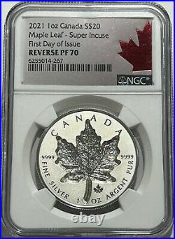 2021 $20 NGC PF70 REVERSE PROOF SILVER CANADA MAPLE LEAF FDOI SUPER INCUSE 1oz