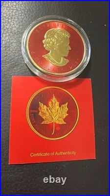 2021 CYBER RED 1 oz Canadian Maple Leaf Fine Silver and 24kt Gold Coin (rare)