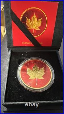 2021 CYBER RED 1 oz Canadian Maple Leaf Fine Silver and 24kt Gold Coin (rare)