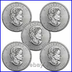 2021 Canada 1 oz Silver Maple Leaf BU Lot of 5 Coins. 9999 Fine Silver