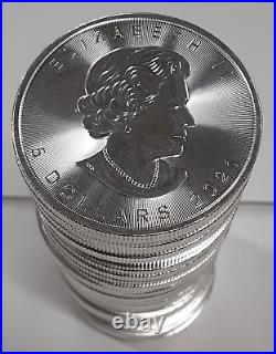 2021 Canada $5 Maple Leaf 1 Ounce. 9999 Silver Roll of 25 BU Coins in RCM Tube