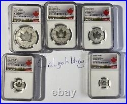 2021 Canada Silver Pulsating Maple Leaf 5-coin Set Ngc Pf70 Rev Proof Mintage 3k