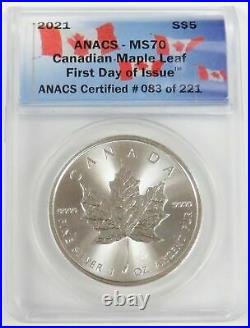 2021 Silver Canada Maple Leaf 1 Oz Anacs Mint State 70 Fdoi First Day Of Issue