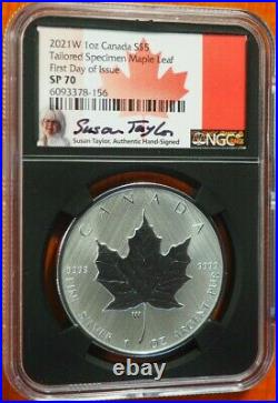 2021 W $5 Burnished Silver Maple Leaf Ngc Sp70 Fdi Susan Taylor Signed