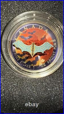 2022 $5 Blue Bat Bejeweled Maple Leaf 1oz Canada 1 oz Silver coin 2022 (RARE) 2022 $5 Blue Bat Bejeweled Maple Leaf 1oz Canada 1 oz Silver coin 2022 (RARE)