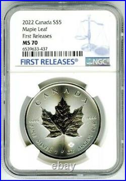 2022 $5 Canada 1 Oz. 9999 Silver Maple Leaf Ngc Ms70 First Releases Blue Label