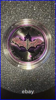 2022 $5 Purplle Bat Bejeweled Maple Leaf 1oz Canada 1 oz Silver coin (RARE)