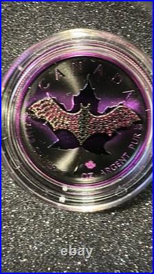 2022 $5 Purplle Bat Bejeweled Maple Leaf 1oz Canada 1 oz Silver coin (RARE)