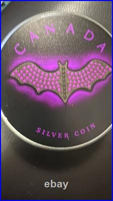 2022 $5 Purplle Bat Bejeweled Maple Leaf 1oz Canada 1 oz Silver coin (RARE)