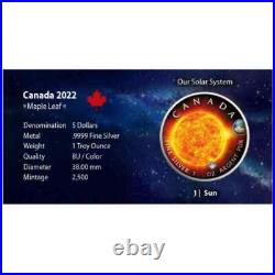 2022 $5 The Sun Our Solar System 1oz Silver Maple Leaf Coin