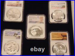 2022 American Silver Eagle, Panda, Maple Leaf, Wedge Tailed Eagle, Kruggerand MS70