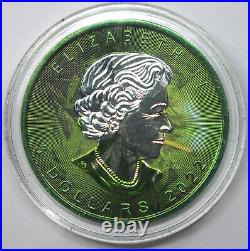 2022 Canada 9999 Silver Maple Leaf $5 Coin Marijuana Cannabis Cyber Color J751