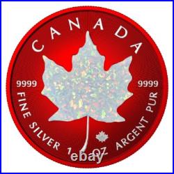 2022 Canadian Maple Leaf 1oz. 9999 Pur Color Space Red & Opal Coin