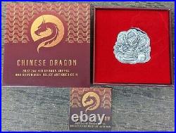 2022 Fiji Chinese Dragon Shaped Hi-Relief Antique Finish 2 oz 999 Silver Coin