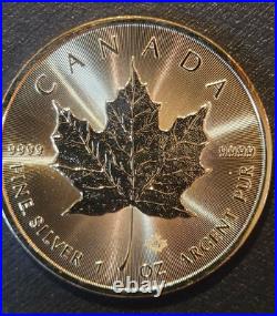 2022 Silver 1 Oz. Canadian Maple Leaf Coin (slightly toned)