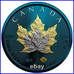 2022 Space Blue/Gold 1 oz Silver Maple Leaf $5 Coin Space Metals 500 Mintage