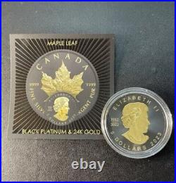 2023 1 Oz 9999 Silver Canada Maple Leaf Gold & Black Platinum Gilded Mintage 500