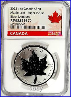 2023 1 oz Canada S$20 Super Incuse Black Rhodium Maple Leaf NGC PF 70 REV PROOF