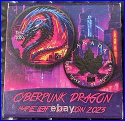 2023 1 oz Silver Cyberpunk Dragon Colorized Canada Maple Leaf Coin Capsule/COA