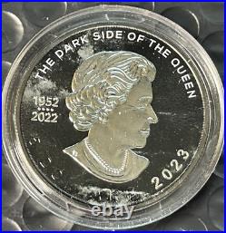 2023 1 oz Silver Dark Side of the Queen Canada Colorized Maple Leaf Coin /250