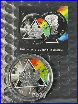 2023 1 oz Silver Dark Side of the Queen Canada Colorized Maple Leaf Coin /250