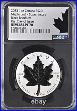 2023 $20 Canada Maple Leaf BLACK RHODIUM Super Incuse NGC Reverse PF70 FDOI 2023 $20 Canada Maple Leaf BLACK RHODIUM Super Incuse NGC Reverse PF70 FDOI